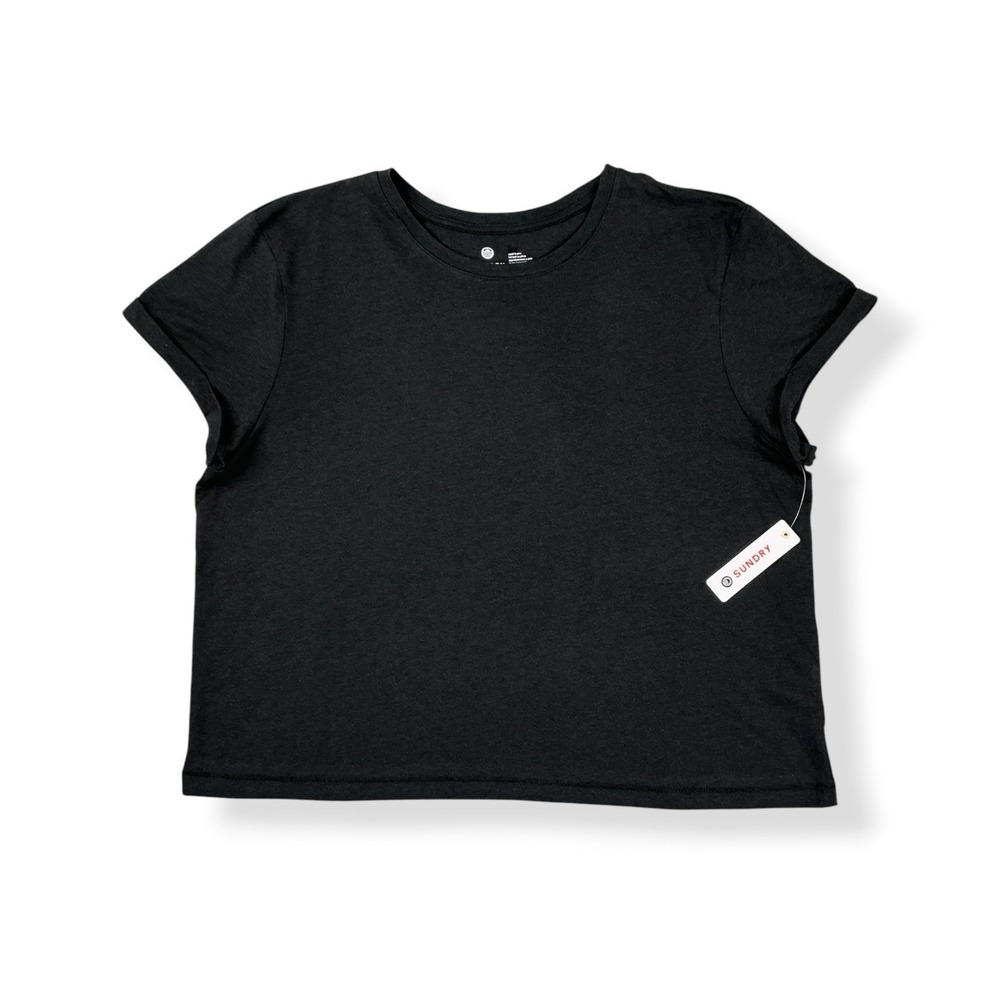 SUNDRY T-Shirt Women Size Medium Black Cotton Blend Short Sleeve Boxy NWT